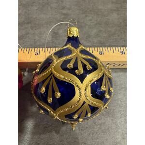 Czech Republic christmas ornament glass blue gold